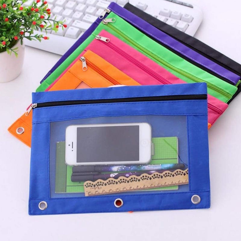 TOPWOOZU حقيبة أقلام TOPWOOZU 3 حلقات، حقيبة أقلام بسحاب، حقيبة مستحضرات تجميل سوداء 2 عبوة - Image 3